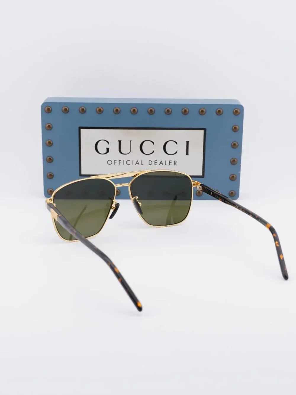 Gucci GG1164S 004 Aviator Sunglasses - Gold/ Green